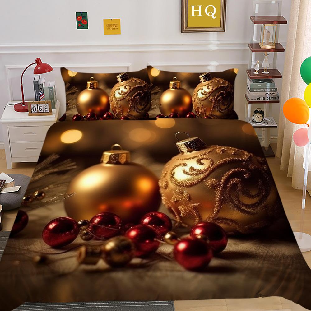 Christmas Digital Printing 3D Printing Polyester Pillowcase Quilt Cover Two Or Three-Piece Set