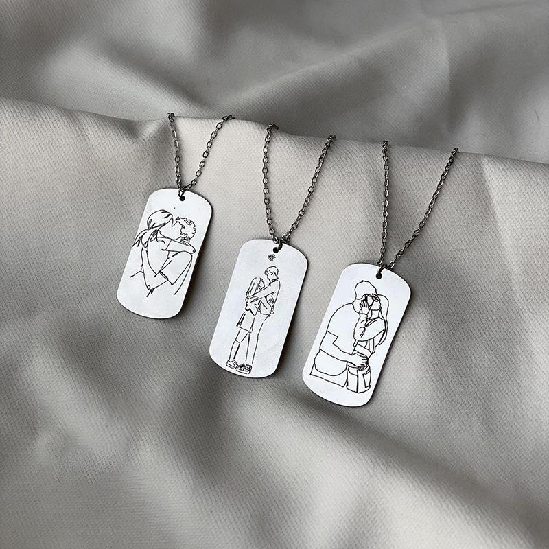Laser engraved necklace alloy jewelry female couple pendant anime cartoon light luxury sweater chain