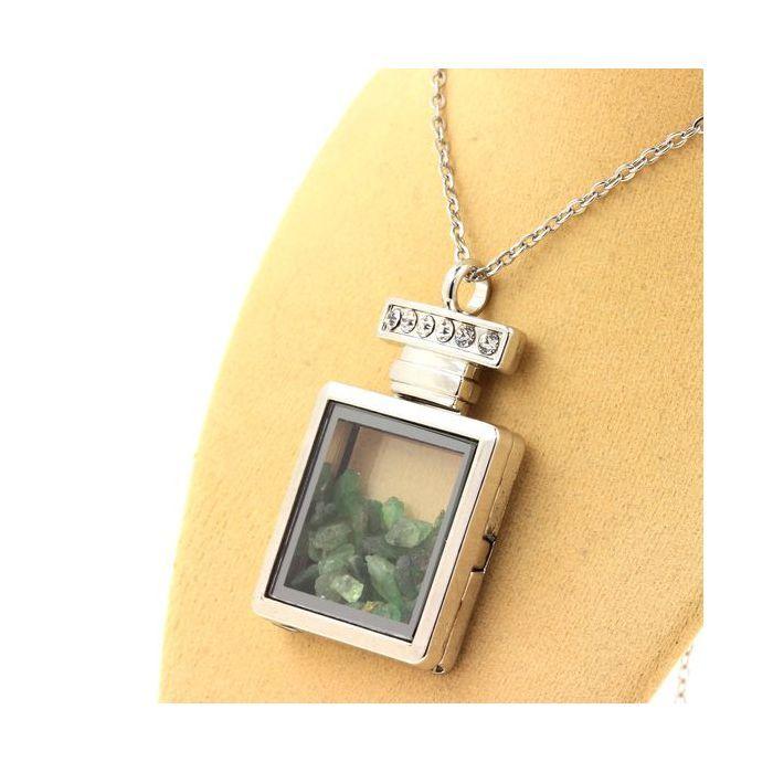 Pierres et Minéraux. Collier Grenat Tsavorite brut. Modèle flacon.