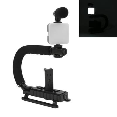 Handheld U Grip Phone Camera Stabilizer Camera Stabilizer with Microphone LED Fill Light Hot Shoe Mount for Camera Phone
