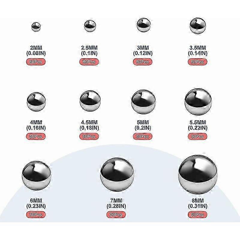 510 Pcs Solid Precision Chrome Steel Bearing Ball Assortment Kit Combination 2mm-8mm Used in Bicycle