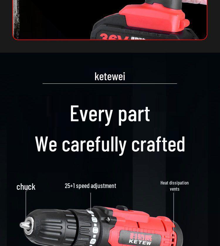 Cordless Double Speed Electric Drill with Rechargeable Lithium Battery and Impact Function