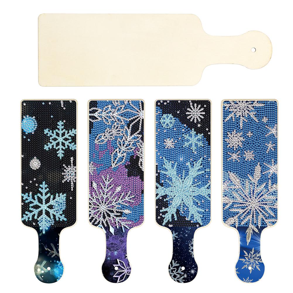 4Pcs Winter Snowflake 5D DIY Diamond Painting Serving Tray Diamond Painting Tray Handicraft DIY Diamond Painting Food Tray Kit