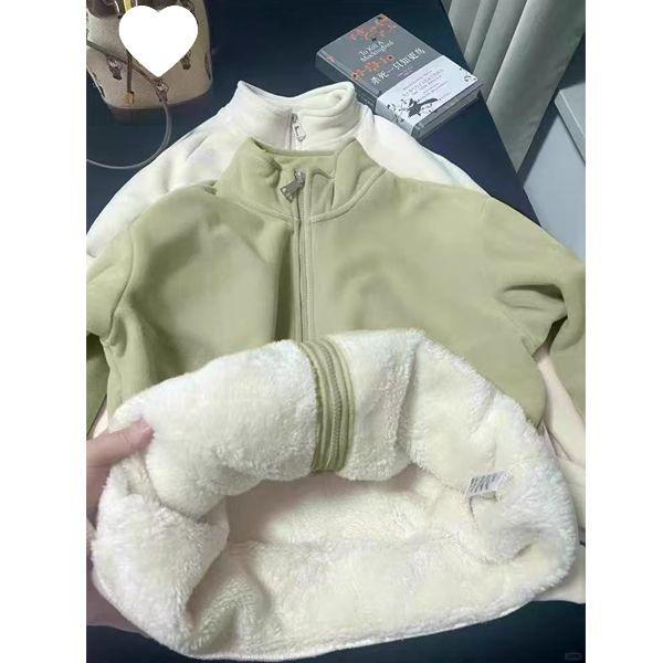 Women's Oversized Fleece-Lined Sweatshirt Jacket - New Winter Style, Lamb Fleece, Trendy Cardigan Top