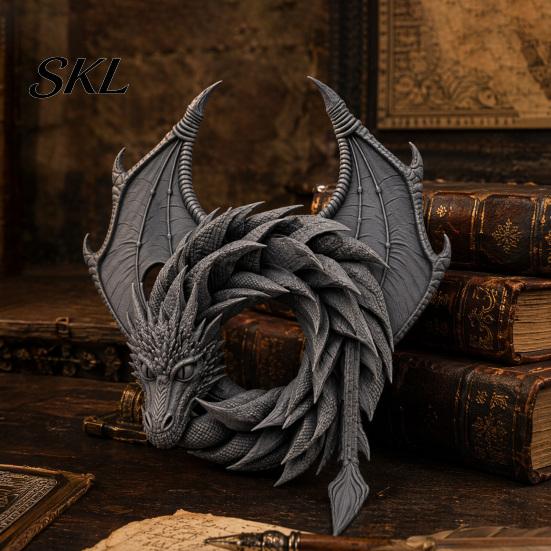 Small Decorative Wreath 3D Creative Dragon Ornament, Realistic Detailed Round Shaped Decor, Holiday Stylish Desktop Ornament for Home Indoor,