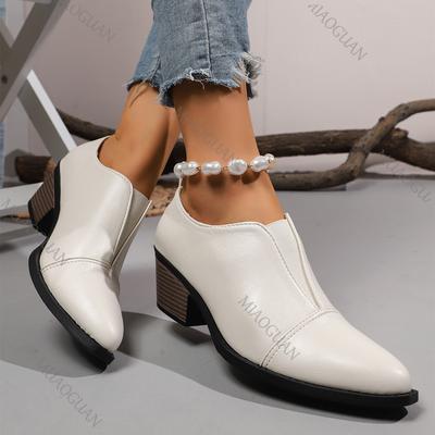 Sapatos de Salto Bloco Bico Fino Fashion para Mulheres 2025 Novo Estilo Britânico Sapato Social Preto Moda Feminina Mocassins de Couro PU com Salto para Mulheres