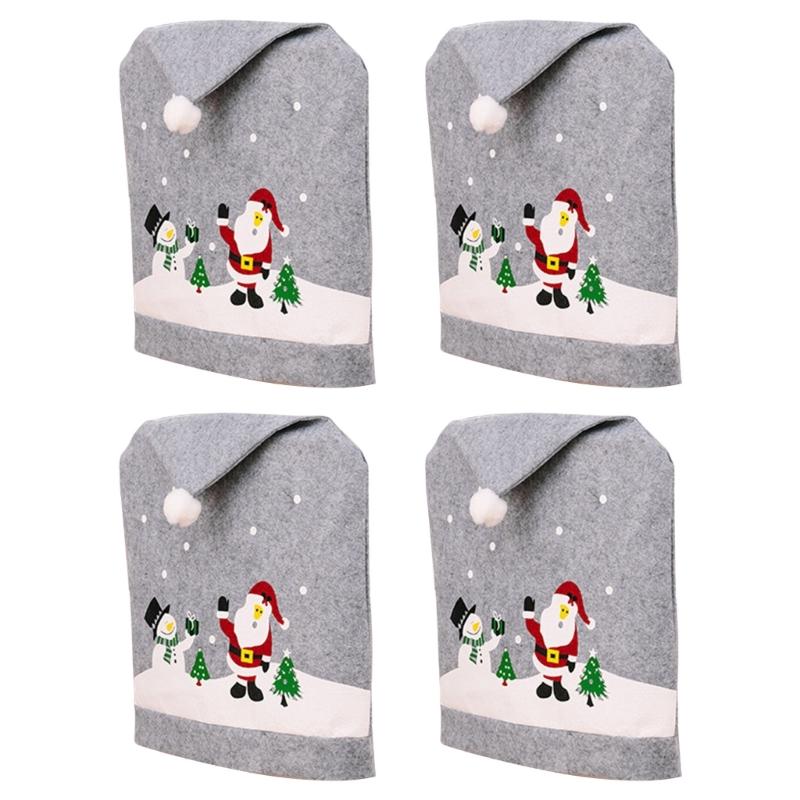 Christmas Dining Room Chair Back CoversGray Santa Hat Chair Slipcovers For Holiday Wedding Home Decoration Dropshipping