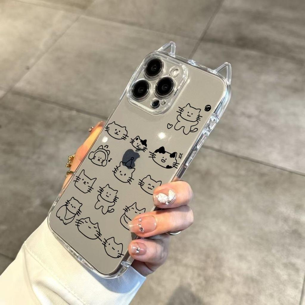 Korean Line Kitten Applies To iPhone17Pro Mobile Phone Case Air Apple 16 Cat Ears 15 Transparent 14 Female 13