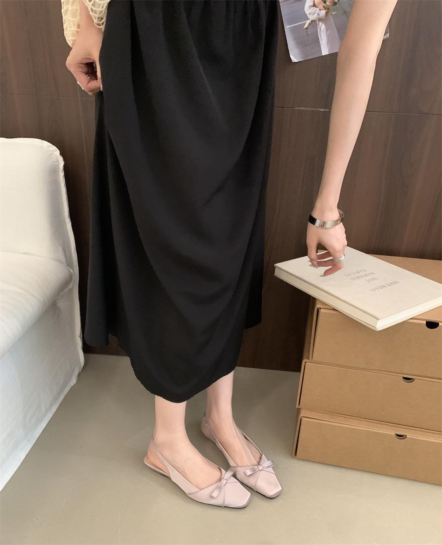 

French elegant satin bow bag head sandals women s summer 2025 new commuter empty square head low heel single shoes 39 фиолетовый