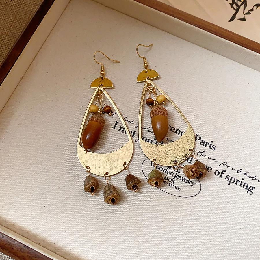 Silver Needle Retro Ethnic Style Rattan Woven Bead Drop Earrings