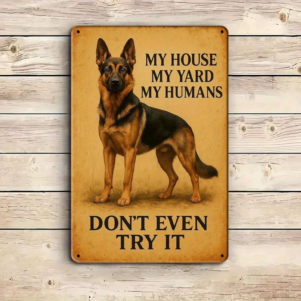 Metalowy znak ostrzegawczy Pies Owczarek Niemiecki, 8x12 cali.