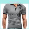 Elegant Men's Fashion Lapel Short Sleeve Blouse Casual Letters Print T-shirt
