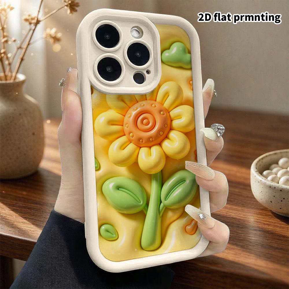 Phone Case: 2D Flat Design Suitable for iPhone 18, 17, 16, 15, 14, 13 Pro Protective Case, Sunflower and Little Bee, Perfect Holiday Gift for Christma