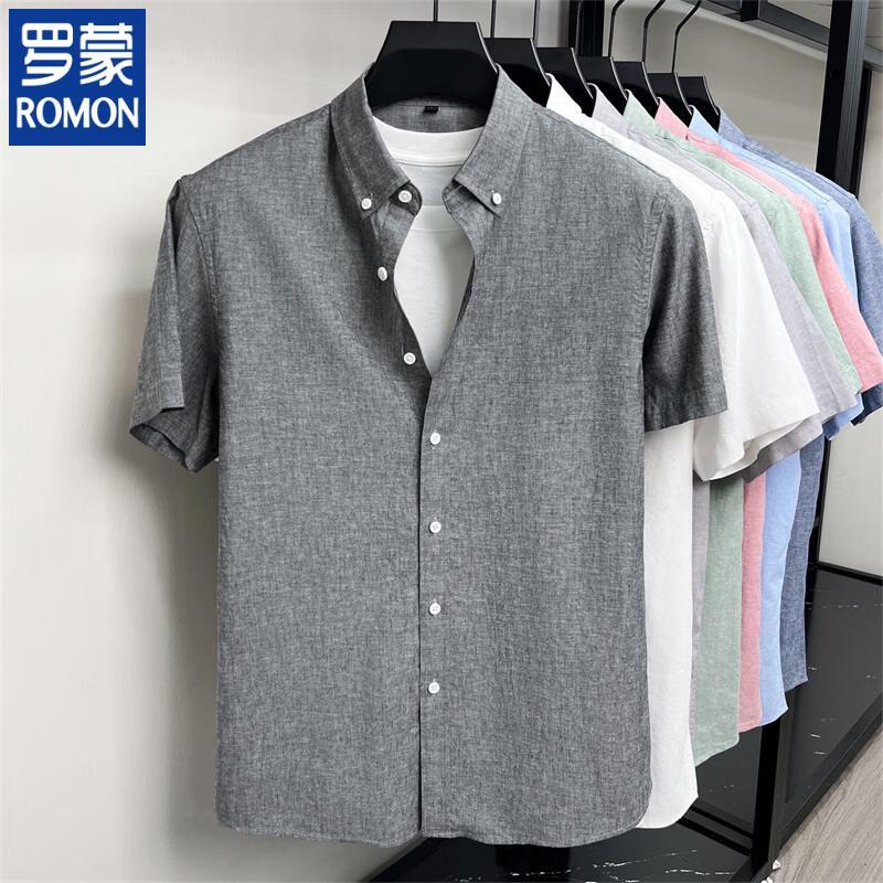 Romon Men s 2026 Summer Lyocell-Linen Blend Short Sleeve Shirt XL