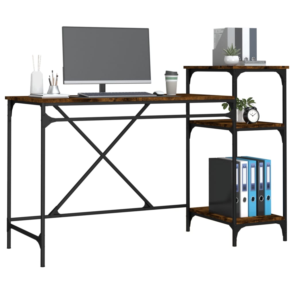 Desk with Shelf Smoked Oak Finish 135 x 50 x 90 cm Engineered Wood