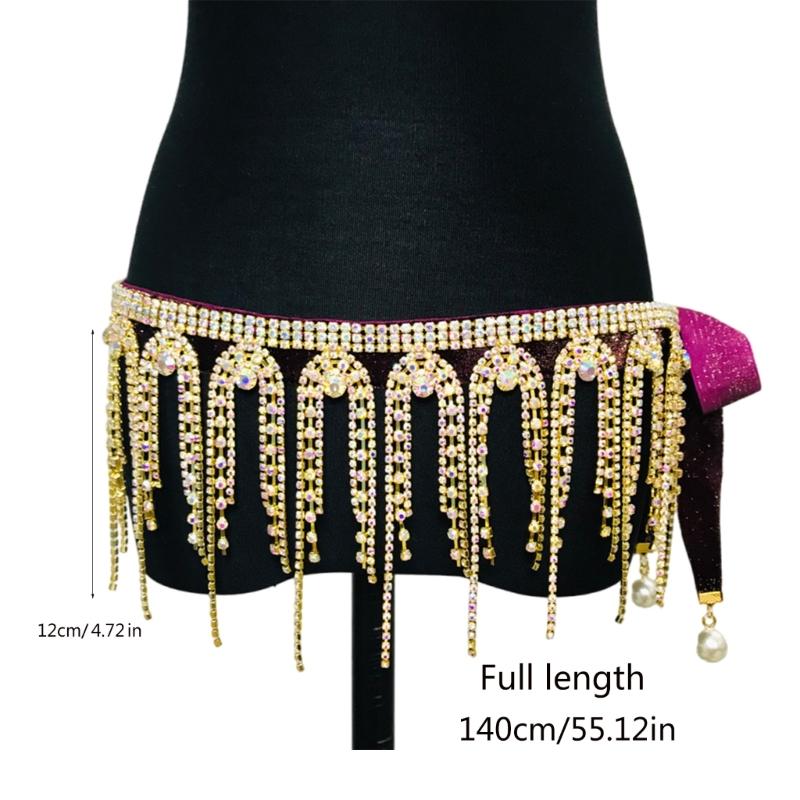 Crystal Studded Gold Silver Belly Dance Belt Adjustable Body Jewelry Tassels Body Jewelry