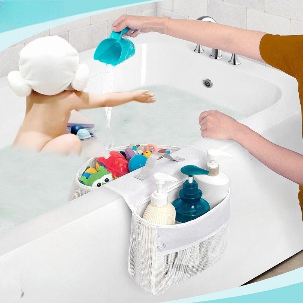 

Multi-compartment Bathtub Plaything Organizer Mesh Design Bath Plaything Bag Tub білий