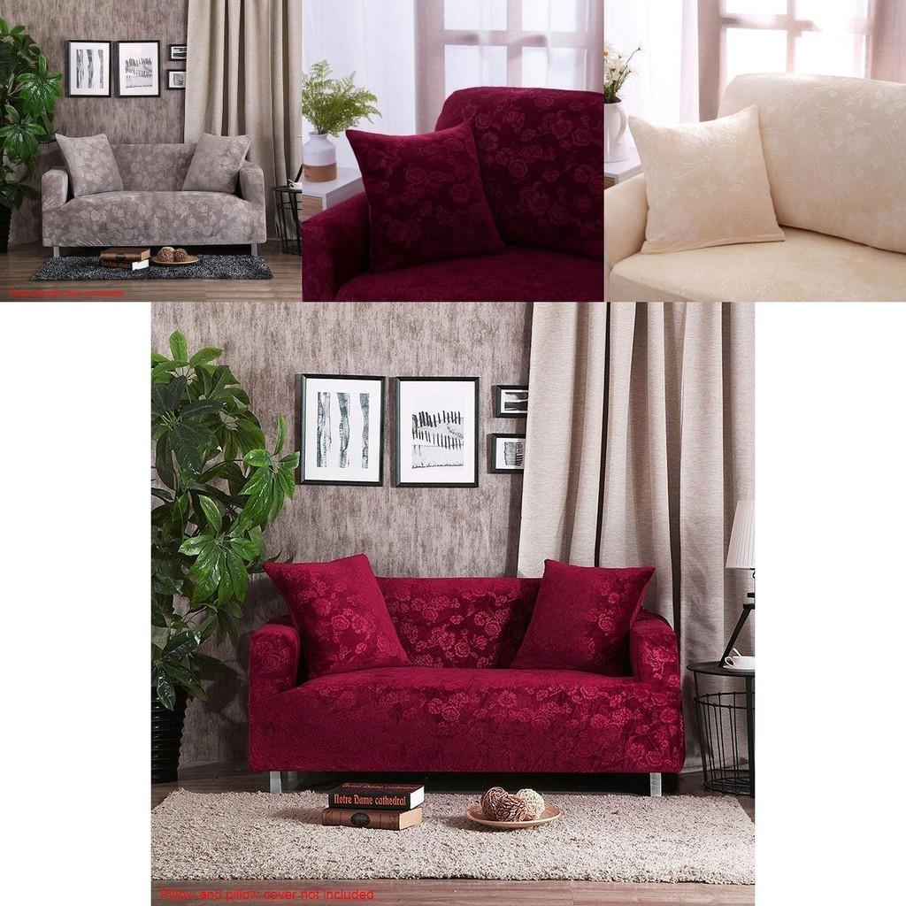 Luxurious Stretch Velvet Sofa Cover Slipcover Soft Embossing Flower Nonslip Wrinkle Resistant