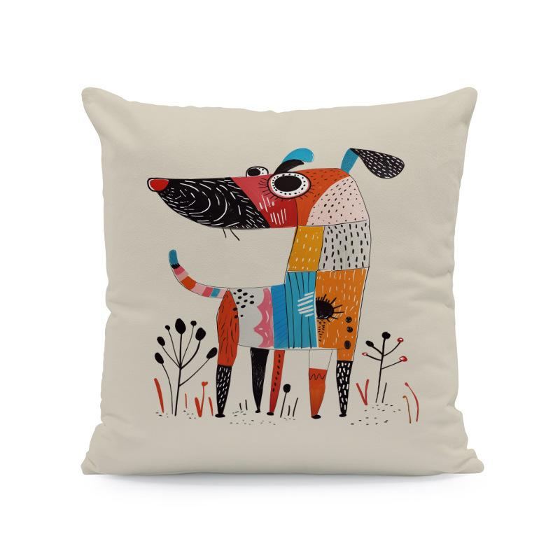 Exotic Cat Print Pillow Cover Zipper Closure Removable Fine One-Side Design Vibrant Blue & Golden Floral Pattern Bedroom, Sofa, Car Pillowcase