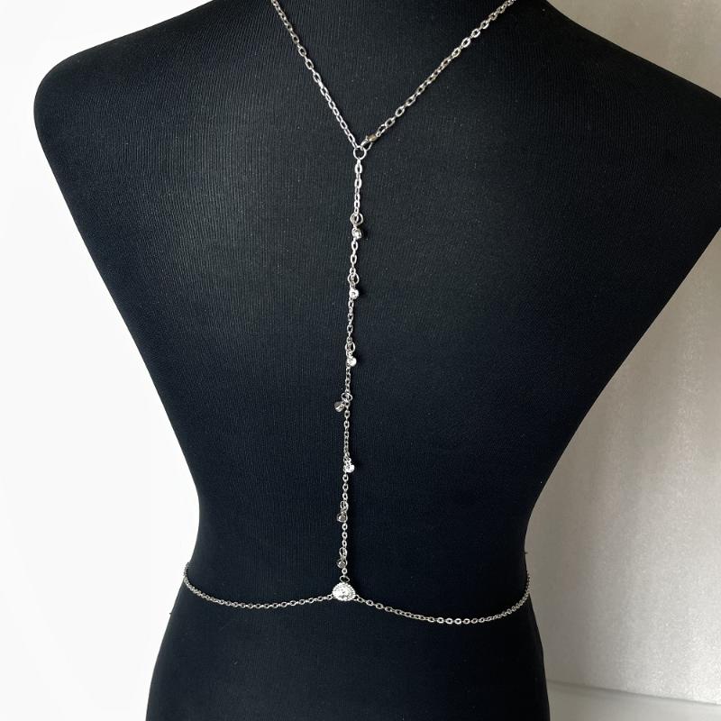 Zircon Water Drop Back Chain Long Necklace For Bridal Charm Wedding Accessories Sexy Chain Necklace Backless Dress Jewelry