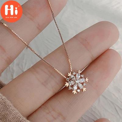 Hi Christmas Snowflake Pendant Necklace Women Trendy Rose Gold Chain Necklace Wedding Jewelry Anniversary Gifts