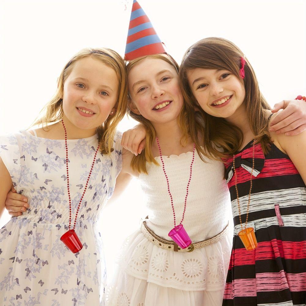 5Pcs Transparent Shot Glass on Beaded Necklace Hanging Plastic Cups  Bridal Showers