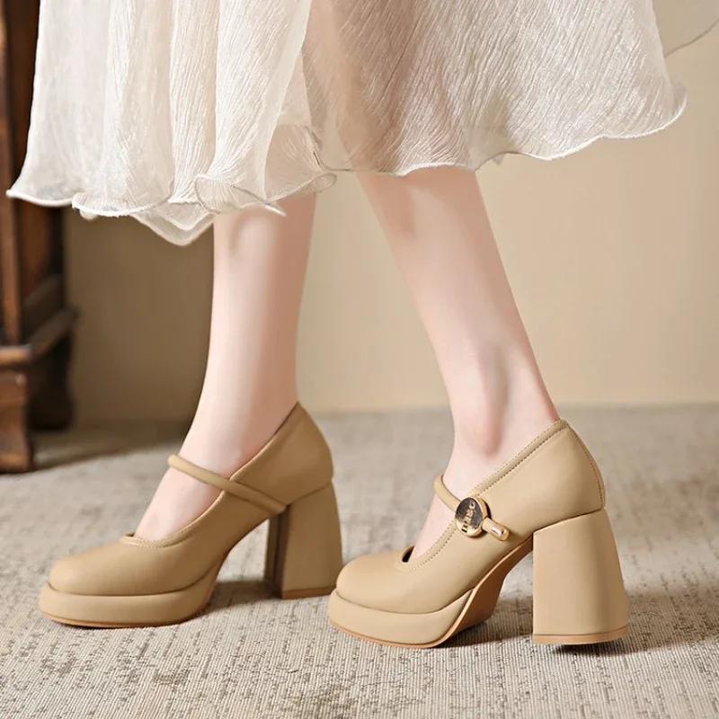 Shoes for Woman  with Medium Heels Gothic Women's Summer Footwear Japanese Style Lolita Pearl Round Toe Mary Jane Platform