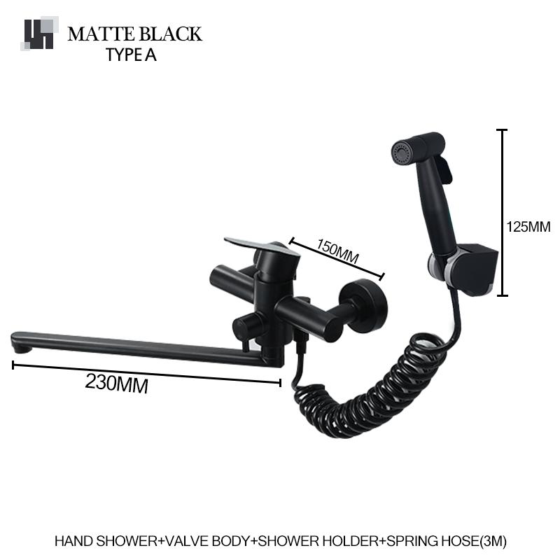 In-Wall Brushed Gold Extra Long Spout Kitchen Sink Faucet Black Hot Cold Double Hole Washbasin Mixer Water Tap Stainless Steel