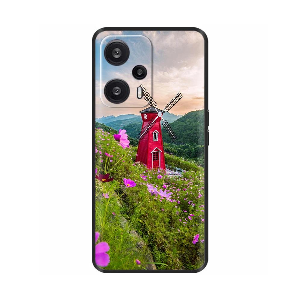 Black Silicone Case For Xiaomi Poco F5 Case For Poco F5 Pro Printed Phone Cover for Xiaomi Poco F5 5G PocoF5 Shockproof Shell