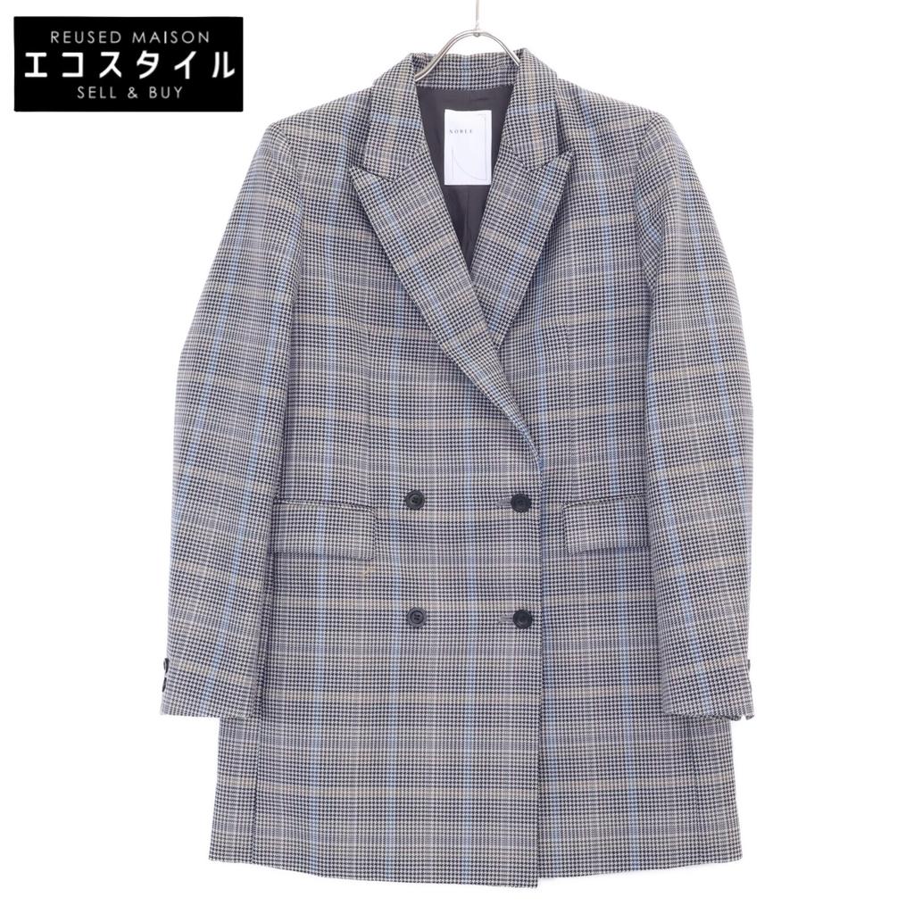 NOBLE [Good Condition] 22-010-240-6040-1-0 Glen Check Peak Lapel Long Jacket 38 grayUsed