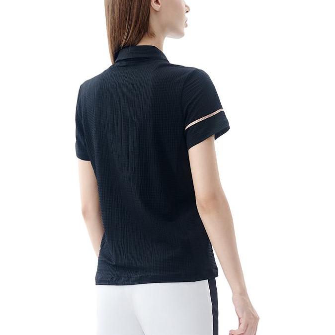 FILA Solid Color Logo Slim Fit Half Zip Short Sleeve Polo Shirt Women tops Black A11W225128FBK