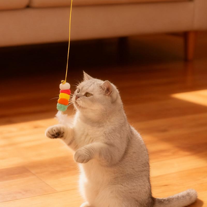 Automatic Lift Cat Teaser Wand with Feathers and Bell Electric Rotating Hanging Toy for Cats Interactive Self Play Fun Activity for Indoor Pets