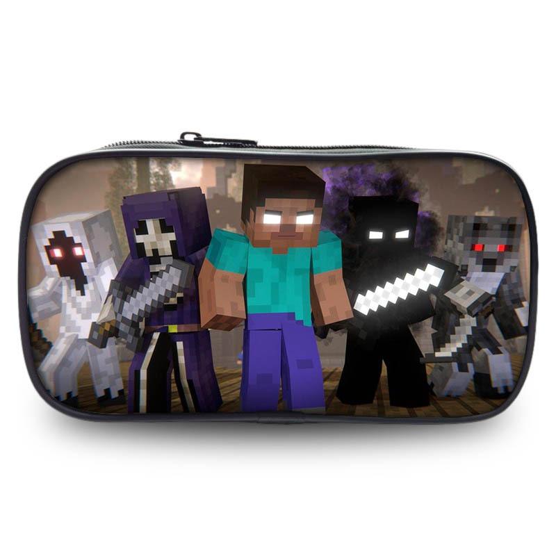 2023 New Large Capacity Kids Minecraft Pencil Case Polyester Cartoon Stationery Bag