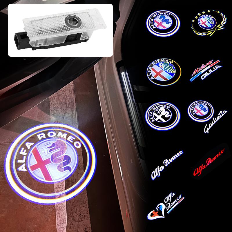 WFMJR1 2 Pieces LED Car Door Welcome Light Decorate Laser Logo Projector Lamp For Alfa Romeo 159 Mito Stelvio Spider Giulietta Giulia