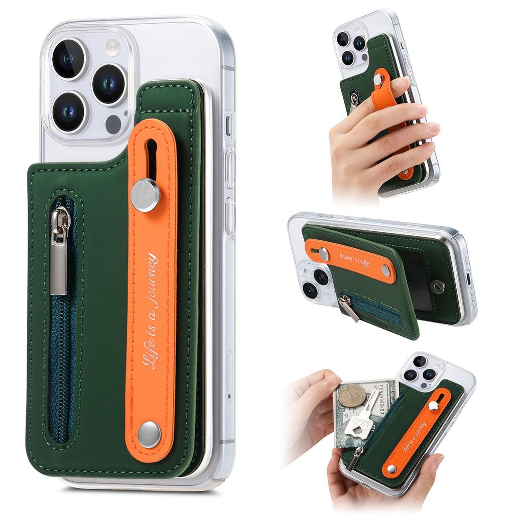 Kickstand Zipper Wallet with Card Holder Plastic Phone Case for iPhone 16 15 14 11 Pro Max XS XR 7 8 Plus 13 12 Mini Cover