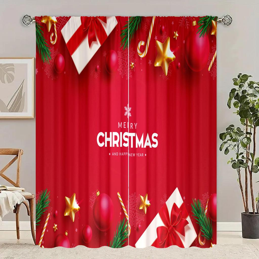 2 Pieces of Christmas Tree Printing Curtain - Polyester Material - Suitable for Bedroom Living Room Study Room Privacy Curtain