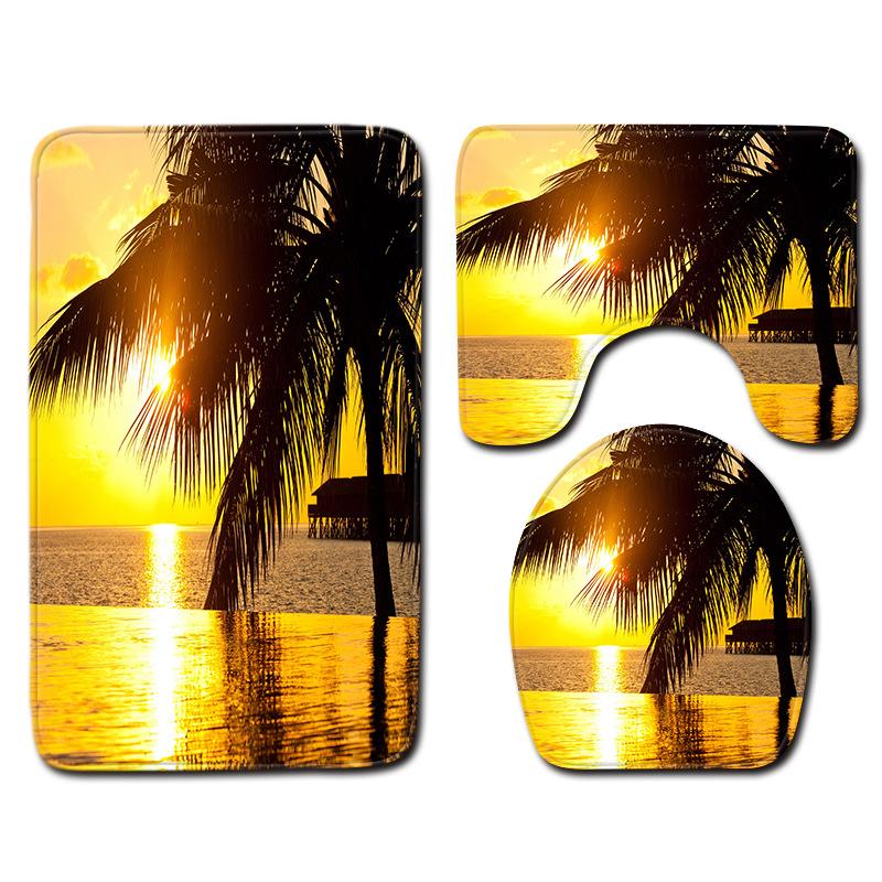 Beach Coconut Ocean View Printed Toilet Carpet Bathroom Decorative Absorbent Floor Mat