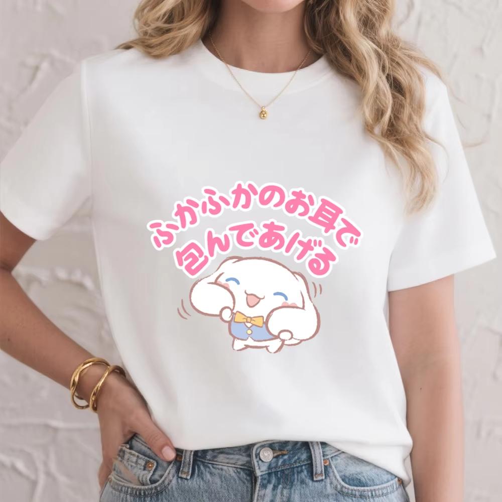 

Cinnamoroll Fluffy Ear Hug Print Cotton T Shirt for Women Casual Soft Comfortable Top Summer Cute Everyday Wear S