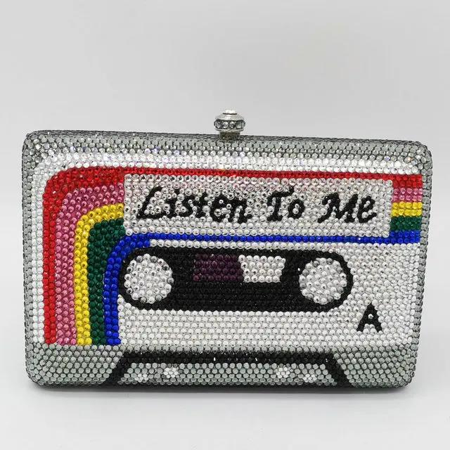 

Boutique De FGG Novelty America Passport Hardcase Clutch Women Crystal Evening Handbags and Purses Party Dinner Rhinestone Bags Small Clutch