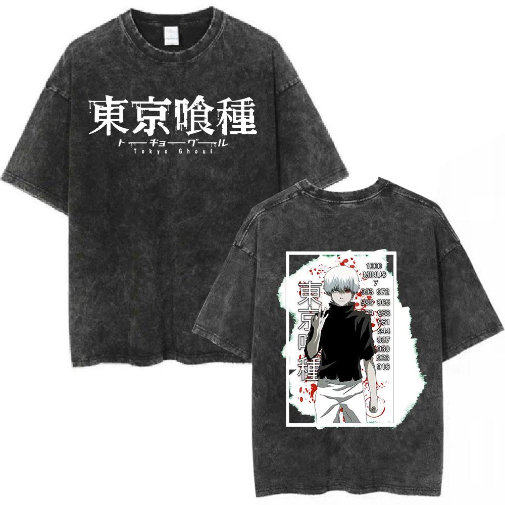 

Anime Tokyo Ghoul Kaneki Ken Vintage Washed Tshirt Men Women Cartoon Retro Oversized T Shirts Male Gothic Rock s Streetwear S