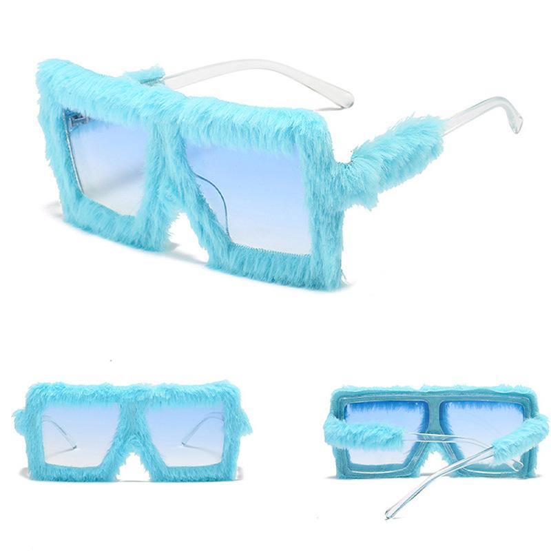 Hot-selling ruffian plush large frame thin sunglasses women's European and American fashion personalized cat eye sunglasses