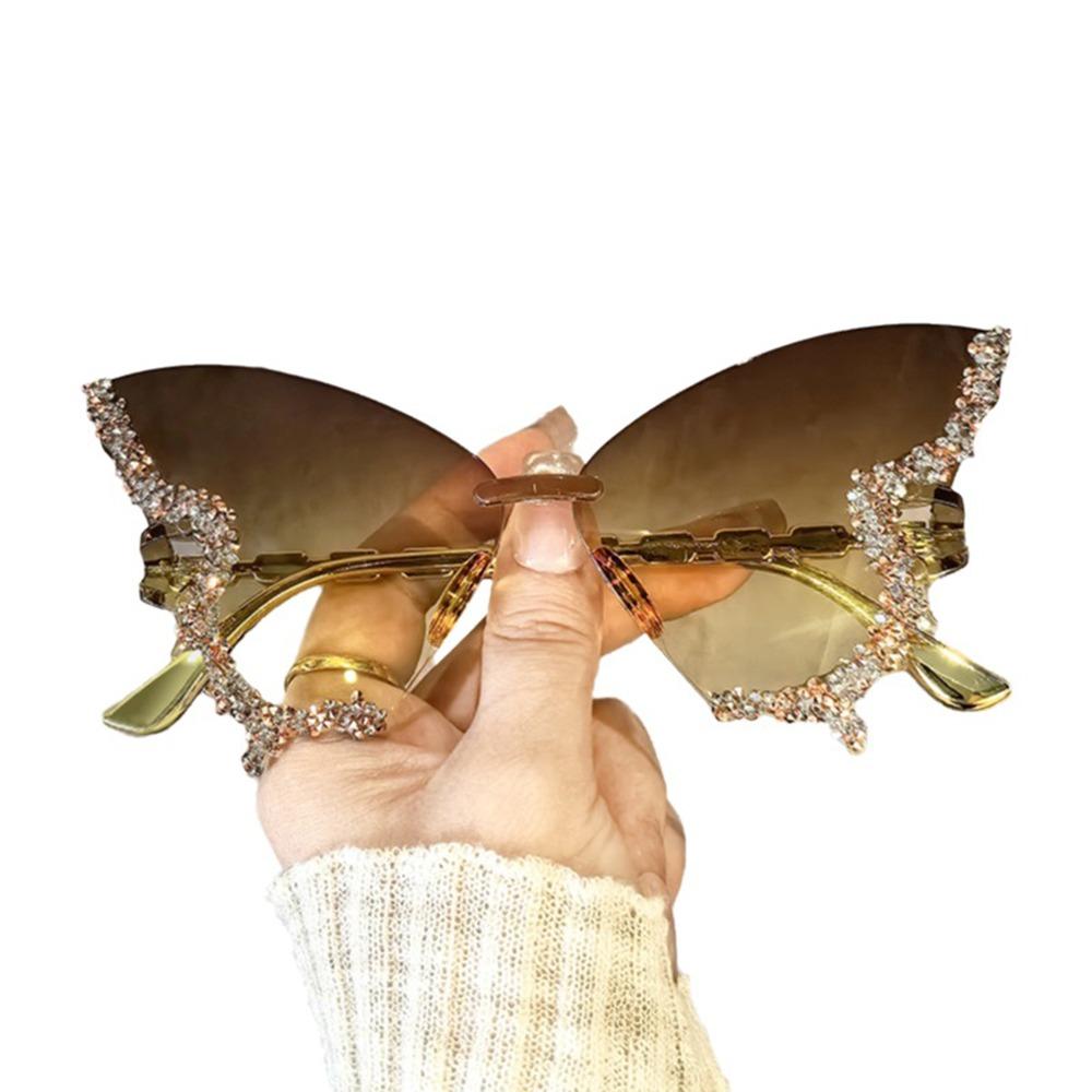 UV Protection Rimless Sun Glasses Vintage Style Cat Eye Eyewear Butterfly Sunglasses Travel Use