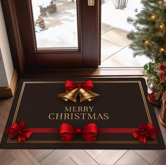 Christmas Door Mat Red Christmas Tree Bell Entrance Mat Soft Bathroom Mats Kitchen and Household Floor Mats, Holiday Decoration