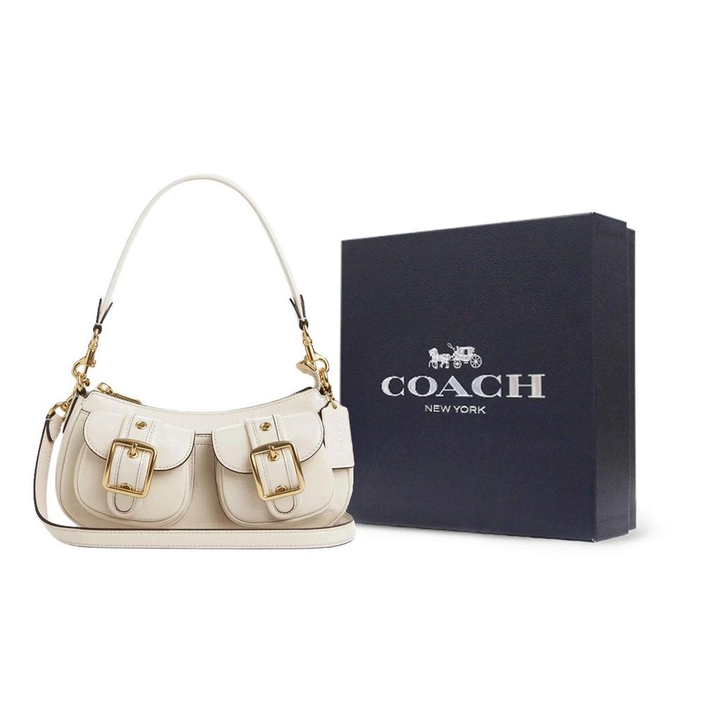 Coach Ashton 25 Removable Shoulder Strap Top Zip Closure Handheld Crossbody Bag Patent Leather Medium Women handbags Gold Pearl-White CV943-IMPRL