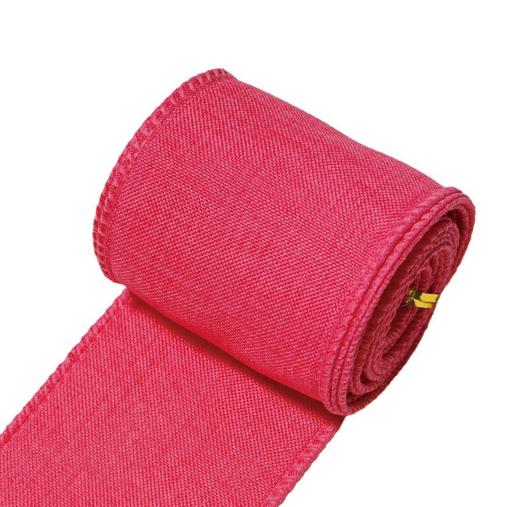 

5 Yards/63mm Burlap Wired Ribbon Solid Color Imitation Linen Wrapping Burlap Ribbon Colorful Gift Packaging Ribbon 63mm рожевий червоний колір