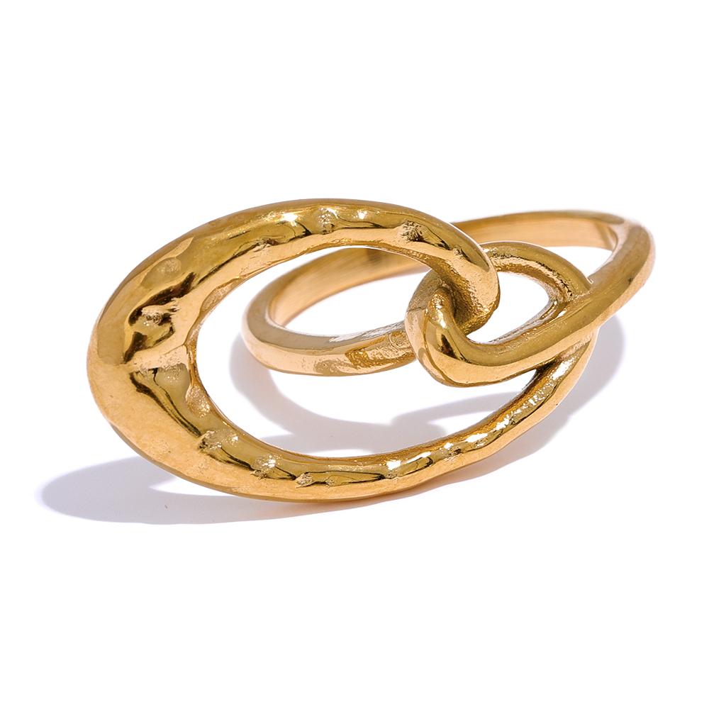 Yhpup Stylish Unique Design Stainless Steel Hollow Irregular Geometric Ring Waterproof Golden Fashion Charm Jewelry Women 6