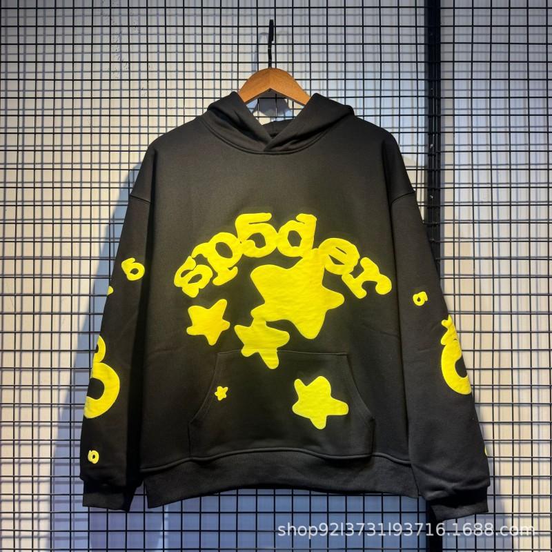 Sp5der 555555 Hoodie Sweatpants Set Rhinestone Spider Web Letter Print Casual Streetwear Youth