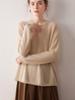 Casual Women's 100% Pure Cashmere Sweater - Loose Fit, Round Neck, Ribbed Cuffs, Buttoned Hem, Rolled Edges