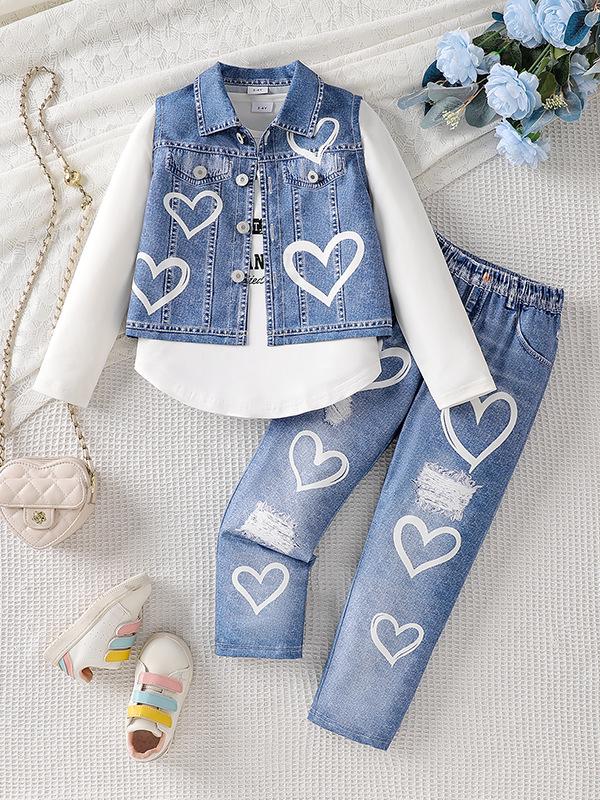 2025 Girls' Denim Vest & Pants Autumn Set