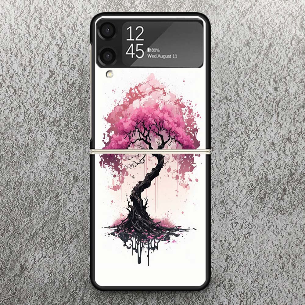 Cherry Blossom Tree Print Case For Samsung Galaxy Z Flip 3 4 5 6 7 5G Phone Shell Flip7 Flip6 Flip5 Flip4 Flip3 Pattern Cover Ga